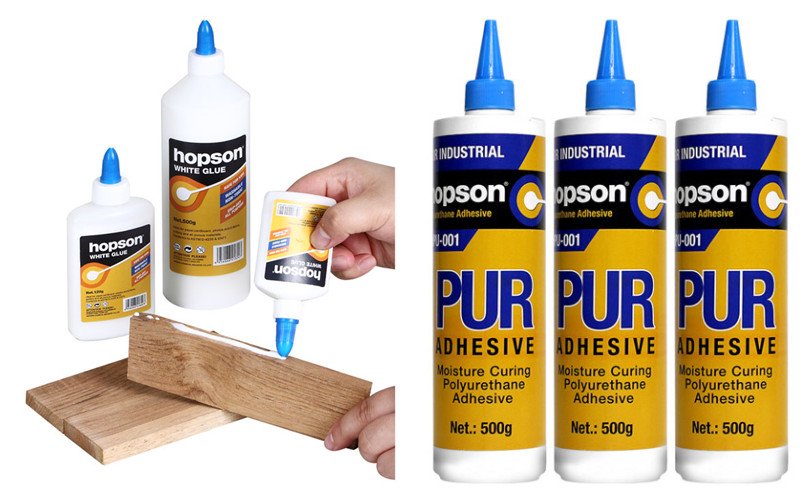The image of PUR adhesive and white glue for wood 