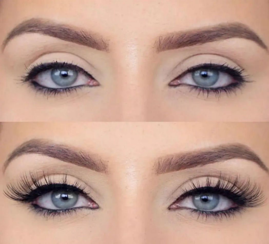 Comparison chart before and after wearing false eyelashes